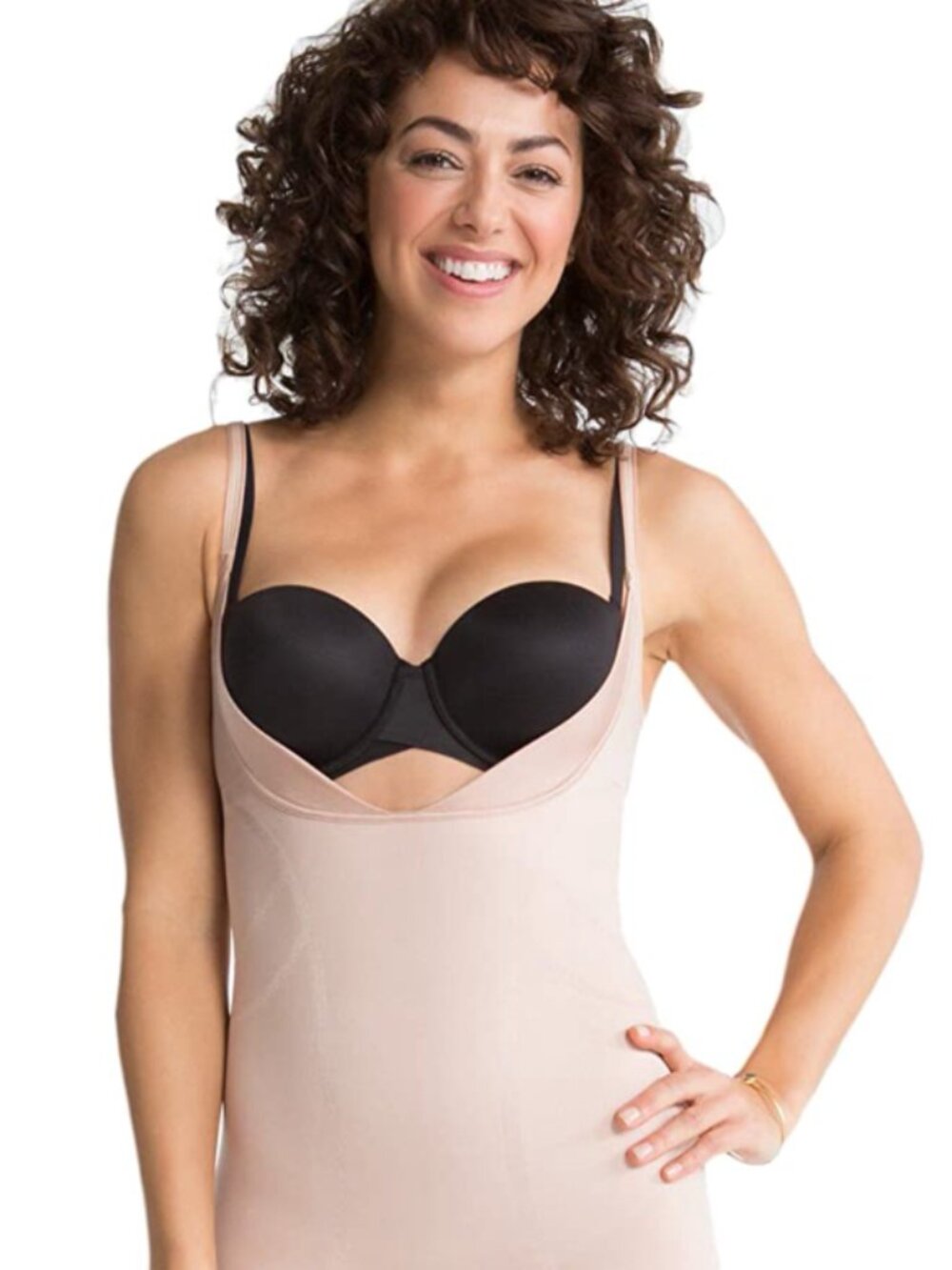 Spanx Women’s Large Slimmer & Shine Open Bust Mid Thigh Shapewear Gold/Beige